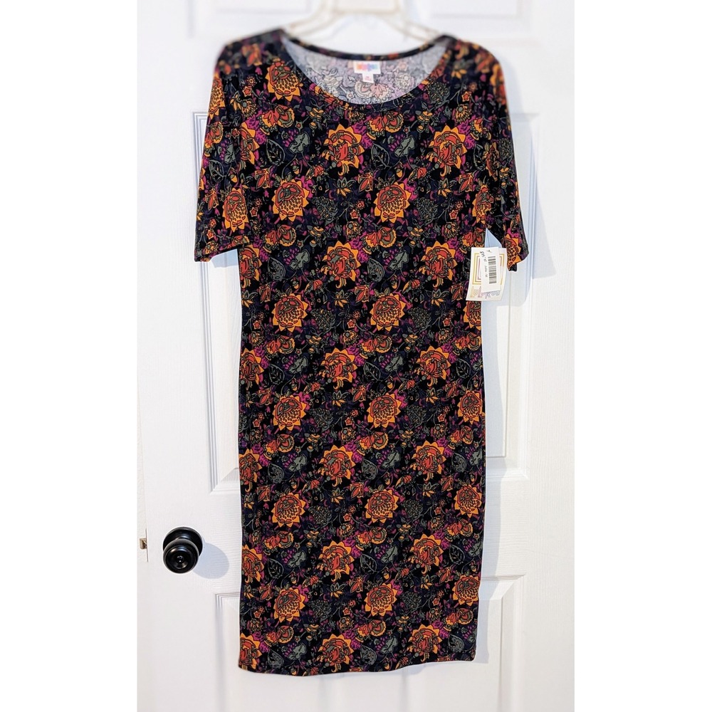 LuLaRoe Julia‎ Dress Floral Print Stretch Knit Casual Fitted Dress Medium NWT